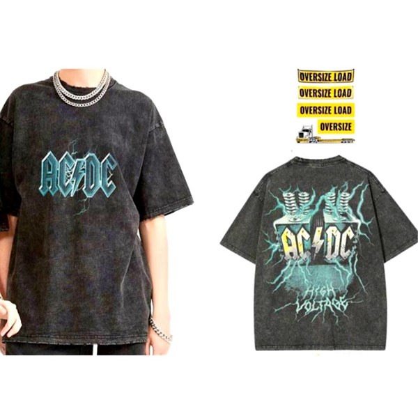 AC/DC Oversize Yıkamalı T-shirt