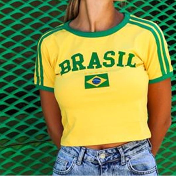 Sarı Vintage Brasil Kısa Kollu Crop