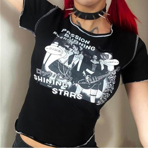Siyah Passion Burning - Shining Stars Nana Yarım T-Shirt