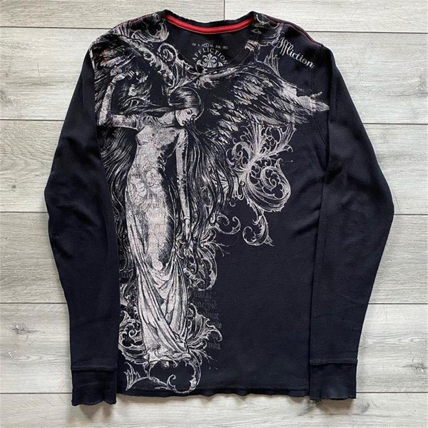 Siyah Vintage Angel Affaction Cyber Grunge Uzun Kollu İnce Sweatshirt