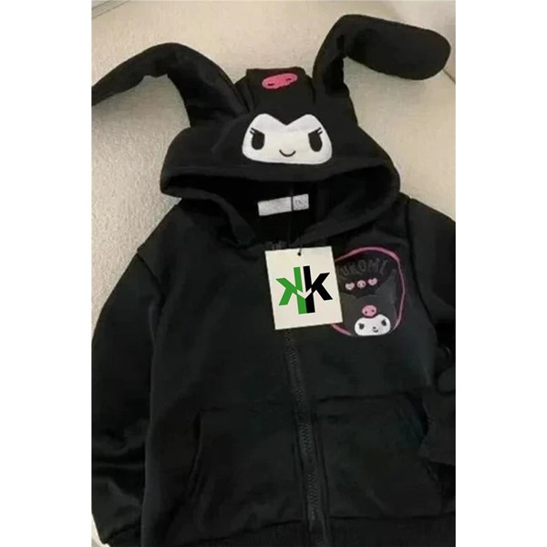 Siyah Anime Kuromi Kulaklı Face Fermuarlı Kapüşonlu Sweatshirt